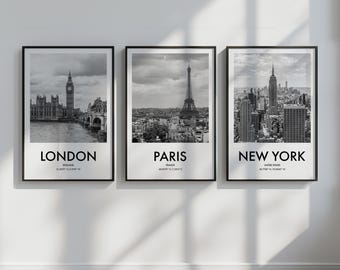 London Paris New York Travel Posters Set (Digital Download) Printable Home Decor