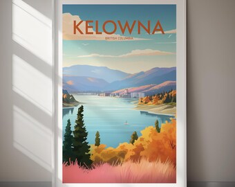 Kelowna DIGITALE DOWNLOAD British Columbia Art Print Lake Okanagan Travel Poster Canada Wall Art