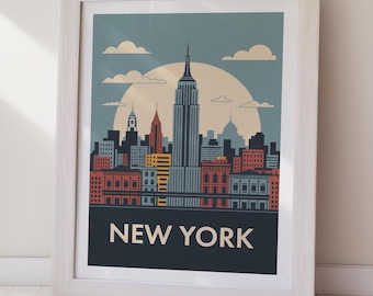 New York City - DOWNLOAD DIGITALE - Stampa artistica dello skyline - Poster di viaggio vintage - Decorazione murale di New York