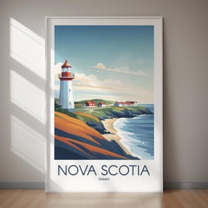 Nova Scotia Lighthouse Art Print, Coastal Landscape Poster, Canada Travel Print