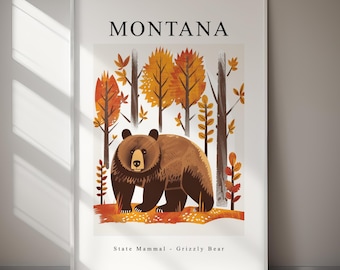 Montana Grizzly Bear Print – State Mammal Wall Art (Downloadable)