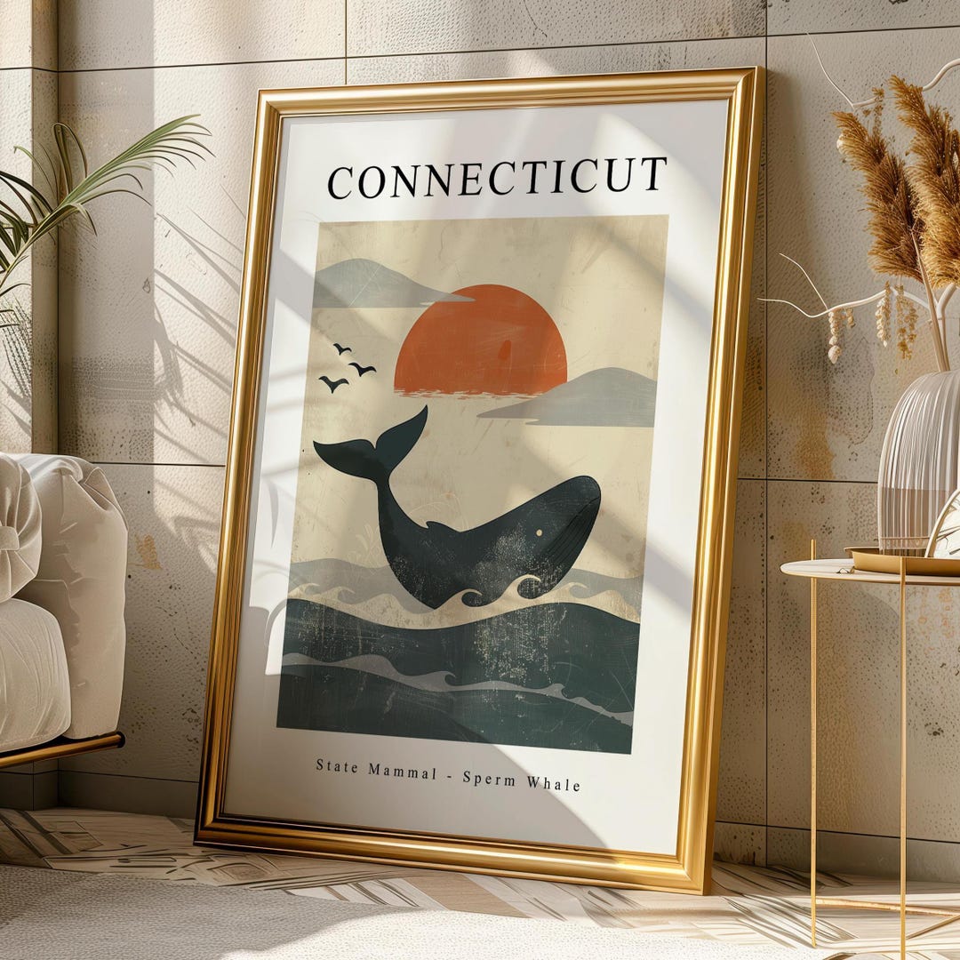 Connecticut Sperm Whale Art Print – Vintage Travel Poster (digital