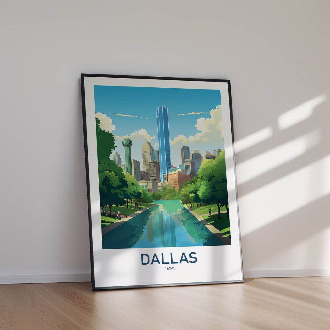 DALLAS TEXAS CITY Modern Travel Poster Digital Download Urban Skyline ...