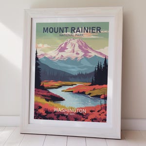 Affiche du parc national du MONT RAINIER, art mural en téléchargement numérique, cadeau de randonnée pour lui et elle, décoration de voyage, cadeau de vacances, art mural imprimable