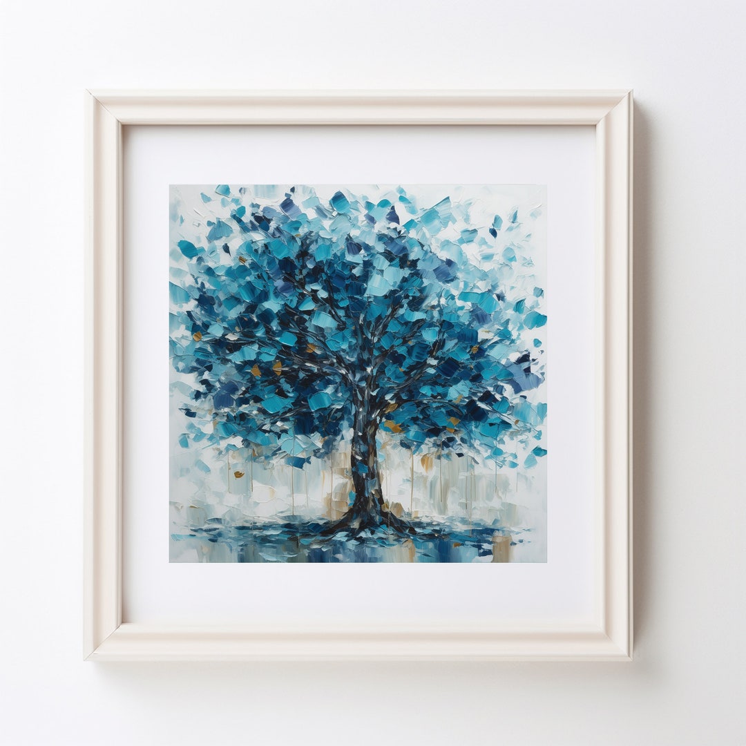 Blue Tree Oil Painting Print Abstract Wall Art (digital Download ...