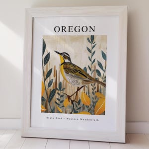 Arte mural de aves del estado de Oregón: Impresión de alondra occidental, descarga instantánea, decoración del hogar, arte mural natural, decoración rústica de vida silvestre, arte mural