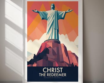 Christ the Redeemer Art Print Rio de Janeiro Poster Geometric Travel Wall Art Brazil Landmark DIGITAL DOWNLOAD Printable Wall Art