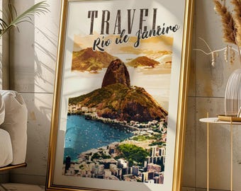 Vintage Rio de Janeiro Travel Poster Retro Brazil Art (Digital Download) Printable Home Decor