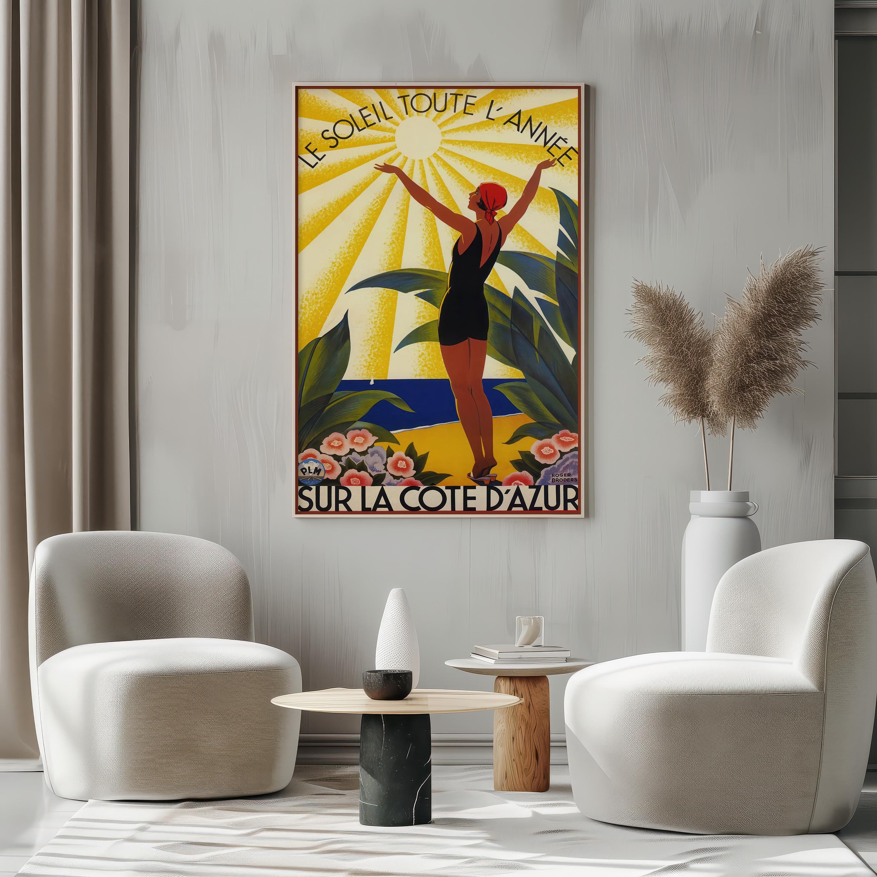 French Riviera Vintage Travel Poster Côte D Azur Coastal Wall Art
