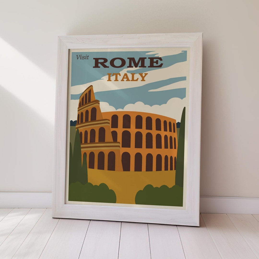 Visit Rome Vintage Travel Poster Italy Art Print (digital Download ...
