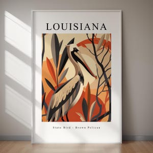 LOUISIANA Bird Wall Art - Brown Pelican Print, Instant Downloadable, Home Decor, Nature Illustration, Printable Art For Home And Office