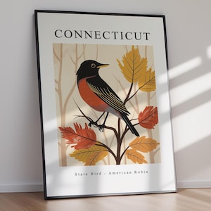 CONNECTICUT Bird Wall Art - American Robin, Instant Home Decor, DIGITAL DOWNLOAD, Printable Wall Art, High Resolution, Various Sizes