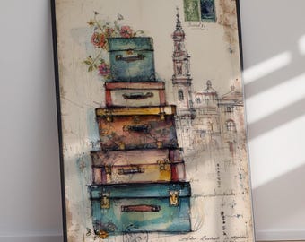 Poster mit Vintage-Reisekoffern – Retro-Gepäckdruck – Digitaler Download – Druckbare Vintage-Wandkunst