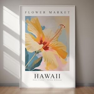 HAWAII Zustand Blume Gelber Hibiskus, Hawaii Blumenmarkt Druck, Sofortiger Druck, Dekoration, Wandkunst, Geschenk für die Familie
