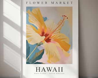 Hawaii Flower Market Print, Yellow Hibiscus Art (Digital Download)