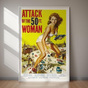 Filmplakat „Angriff der 50-Fuß-Frau“ – Vintage-Science-Fiction-Filmkunst – DIGITALER DOWNLOAD – Druckbare Heimdekoration