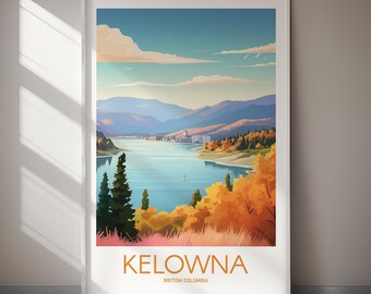 Kelowna DIGITALE DOWNLOAD British Columbia Art Print Lake Okanagan Travel Poster Canada Wall Art
