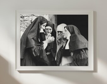 nuns smoking cigarettes print DIGITAL DOWNLOAD Vintage Art Retro Humor Decor Printable Classic Wall Art Smoking Nun Print - Etsy