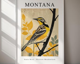 Montana Meadowlark Art Print – Western Bird Illustration (Instant Download)