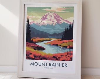 Mount Rainier National Park DIGITAL DOWNLOAD Art Print Washington State Travel Poster Pacific Northwest Wall Decor