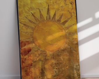 Lámina artística abstracta "Sol brillante" para decoración moderna del hogar. Descarga digital. Arte mural imprimible.