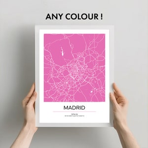 Madrid Map Poster, schöner und zeitgenössischer Stadtdruck, verschiedene Größen, herunterladbares Kartendruckposter, benutzerdefinierte Kartenfarben erhältlich