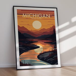 MICHIGAN TRAVEL POSTER city wall art printable digital download Michigan decor retro travel poster modern home printable wall art