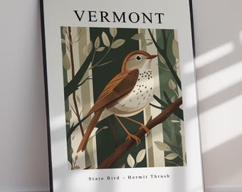 Vermont State Bird Hermit Thrush Art Print (Instant Download)