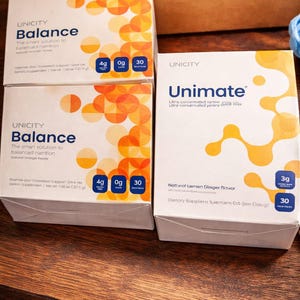 Paquete de suplementos Unicity Balance y Unimate / Sabor natural a limón y jengibre para favorecer la digestión y un estilo de vida saludable, 30 porciones