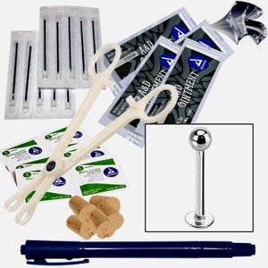 Labret Mini Body Piercing Kit - 16G Labret Flat Back Jewelry (Pierce 5 People)