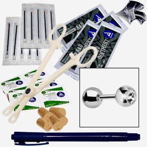 Tragus Mini Body Piercing Kit - 16G, 1/4in Length (6mm) Straight Barbell Jewelry (Pierce 5 People)