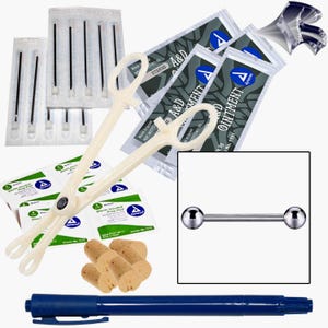 Nipple Mini Body Piercing Kit - 14G Straight Barbell Jewelry (Pierce 5 Pieces)