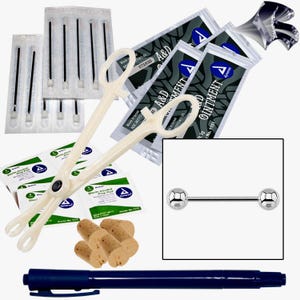 Tongue Mini Body Piercing Kit - 14G, 7/8in Length (22mm) Straight Barbell Jewelry (Pierce 5 People)