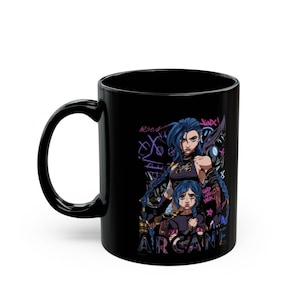 Arcane Jinx Powder, Get Jinxed, Pow Pow, schwarze Kaffeetasse, League of Legends Fan, Arcane Fan, Gamer Geschenk, Arcane Geschenk, Jinx Addict