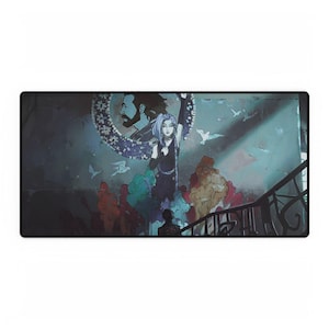 Arcane Gaming Mouse Pad , League of Legends Desk Mat , Vi staring Jinx&#39;s Wall Art Anti-Slip, Waterproof, Non-Slip Rubber Base, XXL Desk