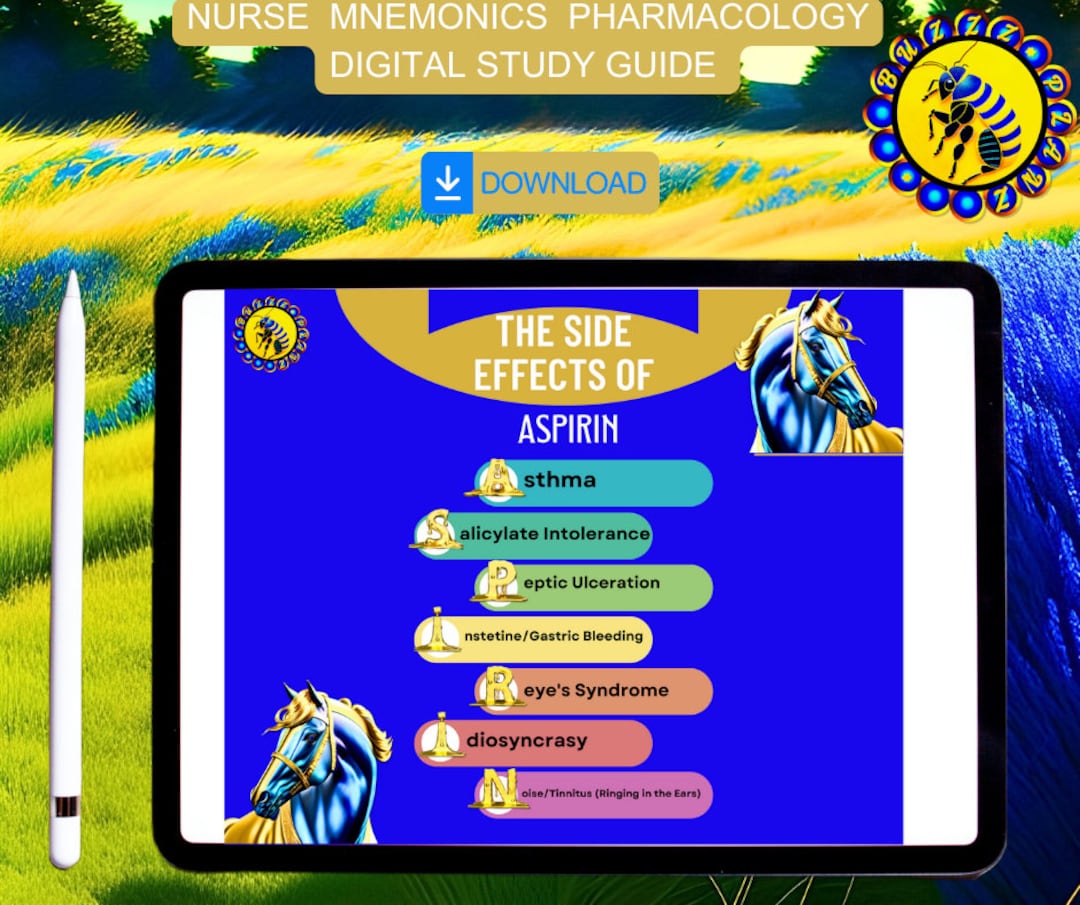 Nurse Mnemonics Aspirin Side Effects Study Guide Etsy