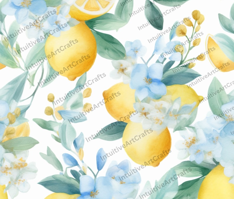 Watercolor Lemon Clipart Bundle PNG Floral Dusty Blue Wedding Clipart ...