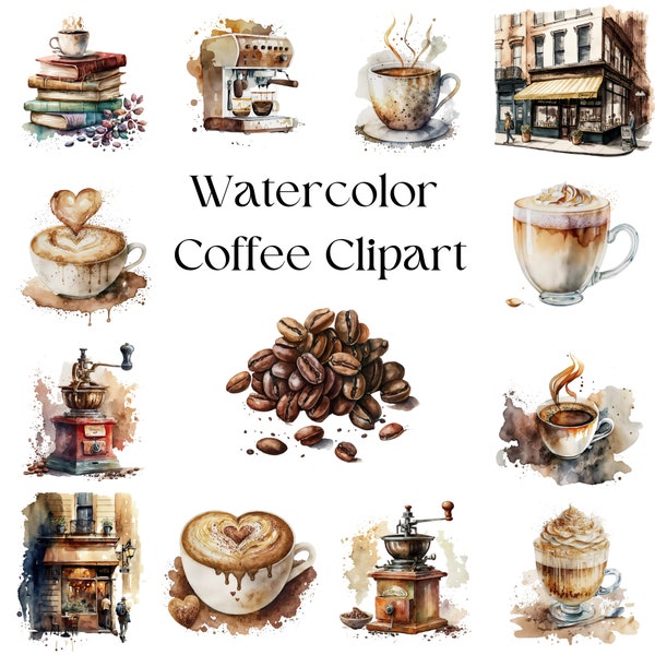 Watercolor Coffee clip art Coffee Mug clipart Bundle Coffee shop clipart PNG instant download Coffee Cup PNG Coffee Lovers Art Coffee Time