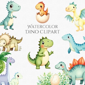 30 Watercolor Dinosaur Clipart PNG Cute Baby Dino Bundle Nursery Decor Jurassic Birthday Party Baby Shower Instant Download Commercial Use