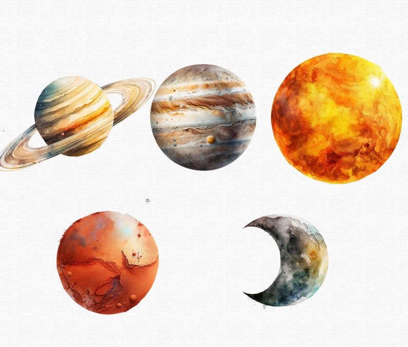 Space Watercolor Clipart Bundle Solar System Clip Art Cute Planets PNG ...