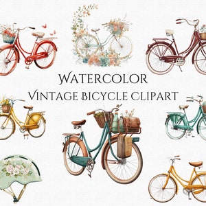 Floral Vintage fiets aquarel clipart fiets met bloemen PNG retro fiets bruiloft clipart lente bloemen fiets afdrukbare digitale afbeelding