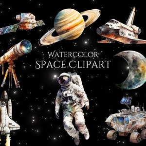 Weltraum Aquarell Clipart Bundle Sonnensystem Clip Art niedlichen Planeten PNG für Kinderzimmer Dekor Planeten Aquarell Kinderzimmer Clipart digitaler Download