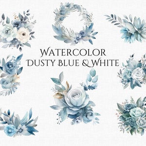 Dusty Blue flor floral clipart acuarela azul peonía ramo azul marcos florales boda clip art Wildflower border PNG descarga digital