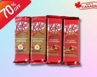 LIQUIDACIÓN Barras de chocolate KitKat - Caja de regalo de barras de chocolate canadiense crujientes con café - PAQUETE DE 4