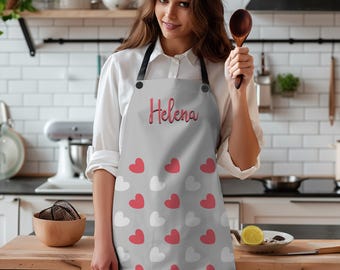 Personalized Kitchen Apron; Heart, Print Design on Poly Twill, Unisex, One Size Fits Most, Valentine, Yiddish Gift  #8
