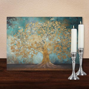 Candle Lighting Tray: Yahrzeit, Shabbat & Hanukkah Print Design in Tempered Glass, Tree of Life, Judaica Gift, 8in x 11in #20