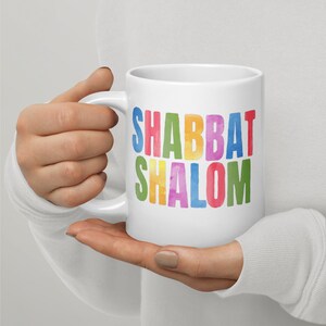 Shabat Shalom significa paz-frase judía/hebrea-ritual judío-judaica-orgullo judío-Pro Israel-vida judía-blanco brillante 11/15/20oz taza
