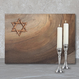 Candle Lighting Tray: Yahrzeit, Shabbat & Hanukkah Print Design in Tempered Glass, Magen David, Judaica Gift, 8in x 11in #12
