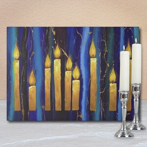 Candle Lighting Tray: Yahrzeit, Shabbat & Hanukkah Print Design in Tempered Glass, Judaica Gift, 8in x 11in #17