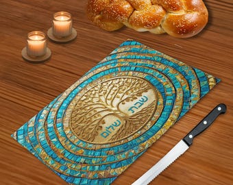Challah Cover: Modern Shabbat Shalom Print Design on Cotton Twill, Tree of Life, Judaica Gift #17